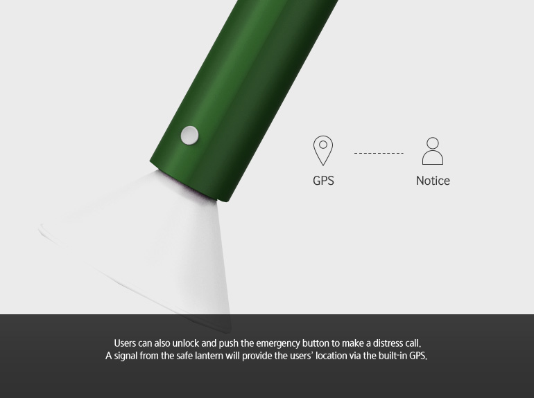 Users can also unlock and push the emergency button to make a distress call. A signal from the safe lantern will provide the users’ location via the built-in GPS.