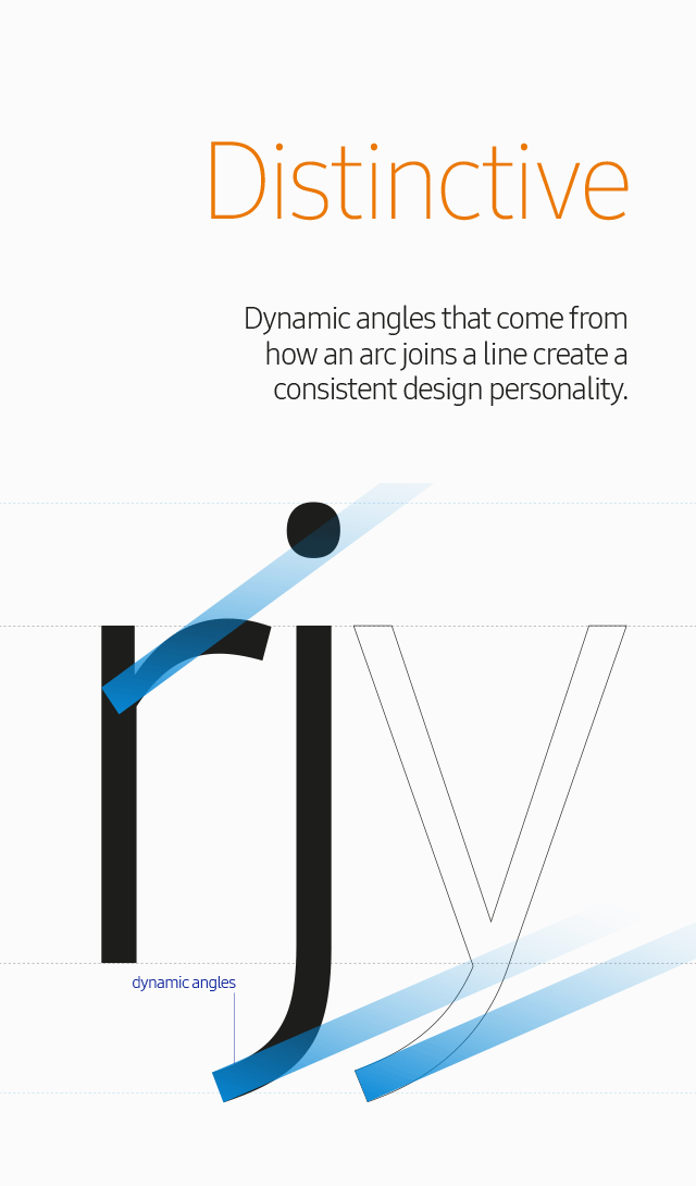 Distinctive Dynamic angles that come from how an arc joins a line create a consistent design personality.