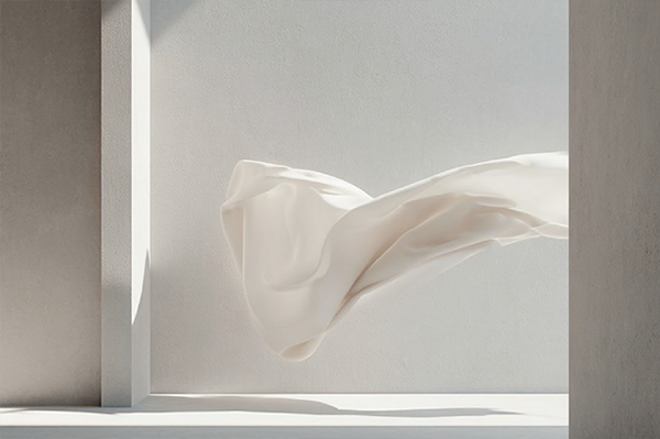 Ivory fabric flowing gently in an architectural space