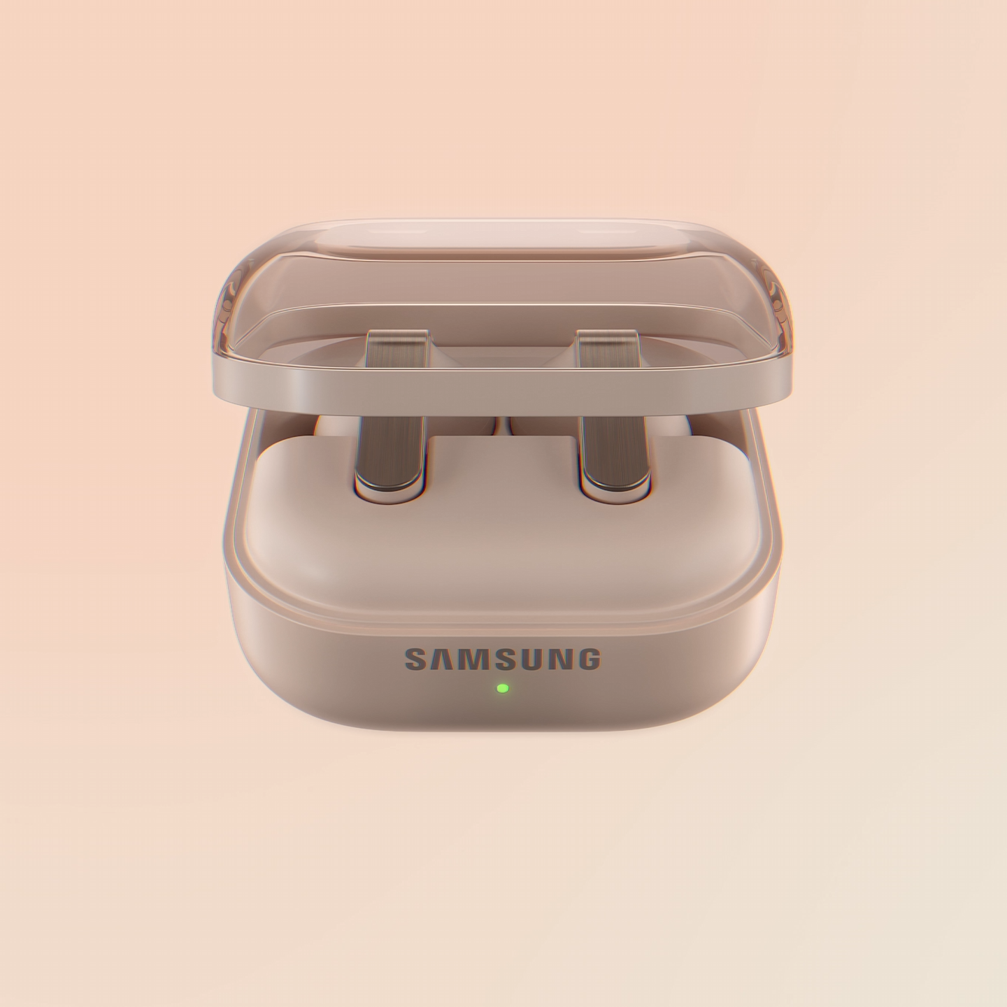Galaxy Buds4 Pro Pink Gold with a cradle