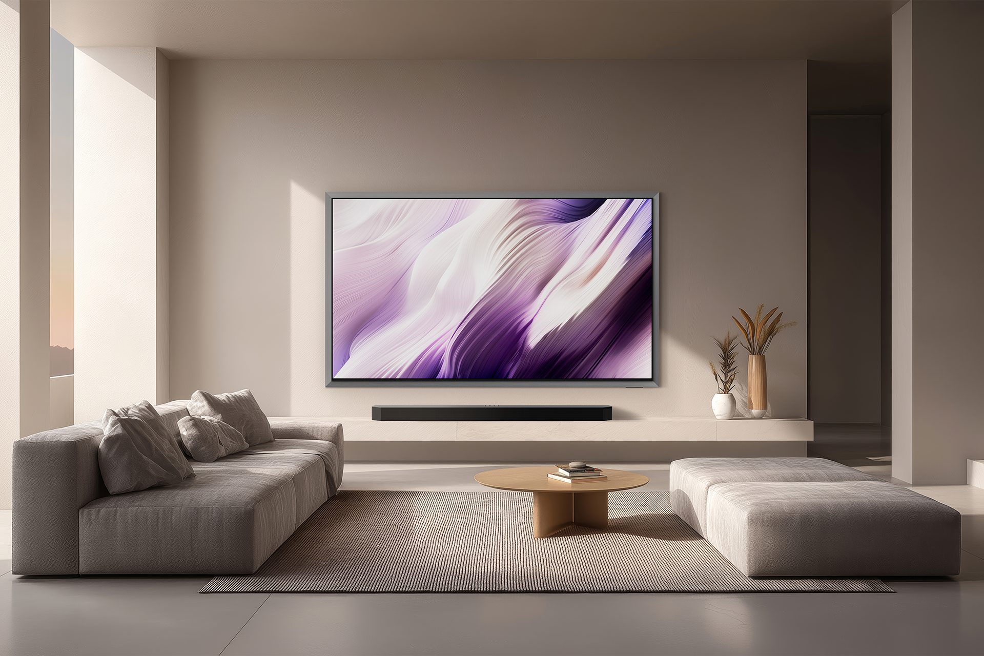 Samsung S95H OLED television displayed in a modern living room