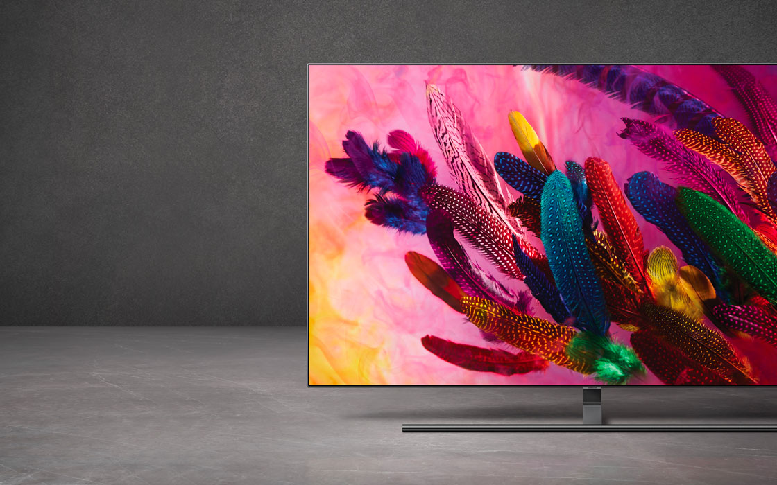 These are the product images of the QLED TV Q9, Q8, Q7, and Q6, all with onscreen images featuring on the respective screens.