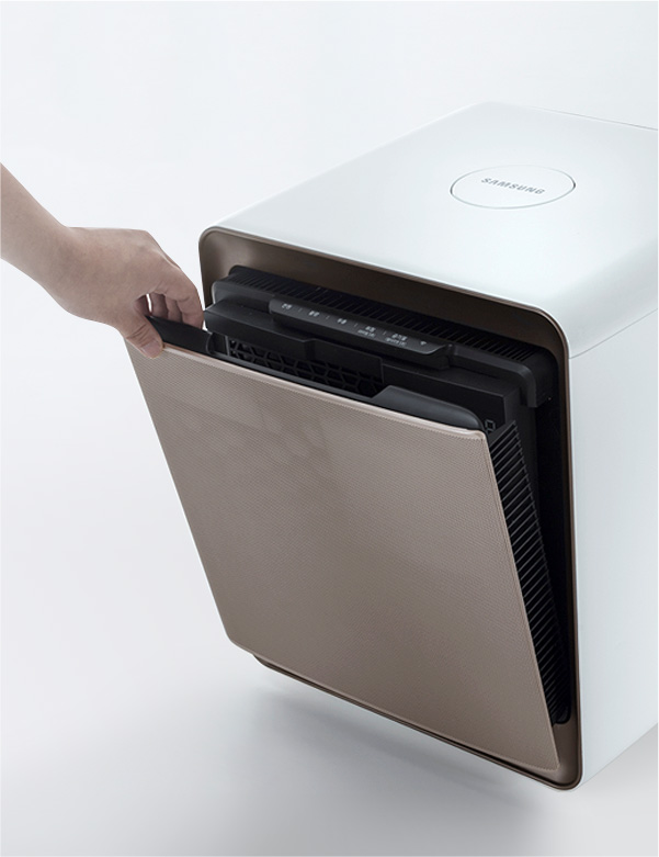 This is an image of a hand opening the front cover of the Samsung Cube.