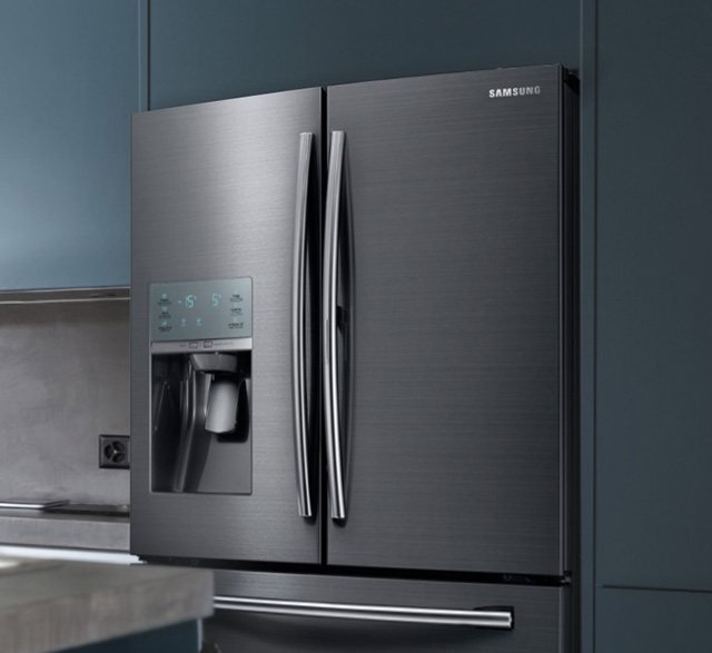 An image of Samsung’s Black Metal Free Standing Package refrigerator.