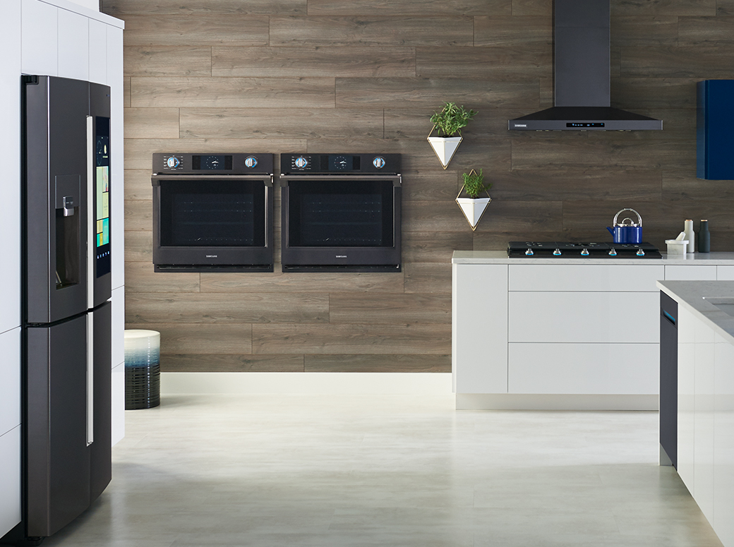 An image shows Samsung Free Standing Package models placed in a kitchen interior.