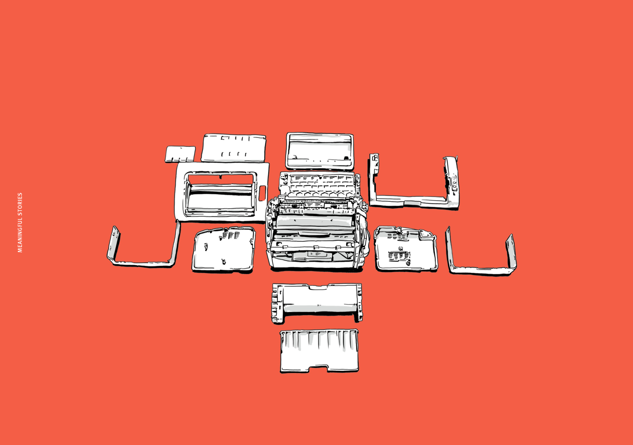 The Illustration of a dismantled Samsung Concept Printers.