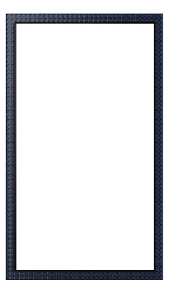 Inside a dark blue frame made of repeating small square glass tiles stands The Movingstyle, a slim vertical screen that can be moved using its handle. A pine tree grows among the screen’s golden canyon and blue mountains, expressing hope and new beginnings.