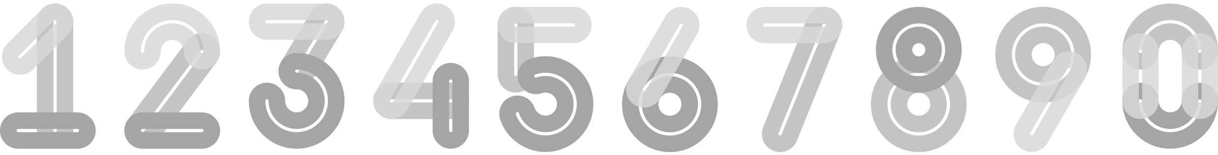 An image showing gray numbers from 1 to 9 followed by 0, from left to right, gradually transforming into colorful line graphics through animated motion.