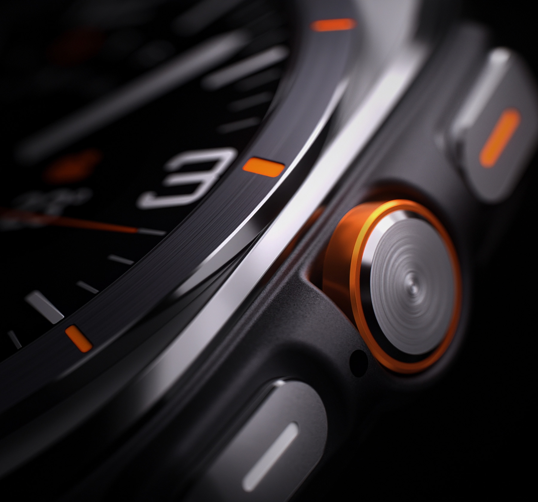 The quick button area on the right side of the Galaxy Watch Ultra has been enlarged. A gray circular shape with a slightly smaller diameter has been added to the orange button. 