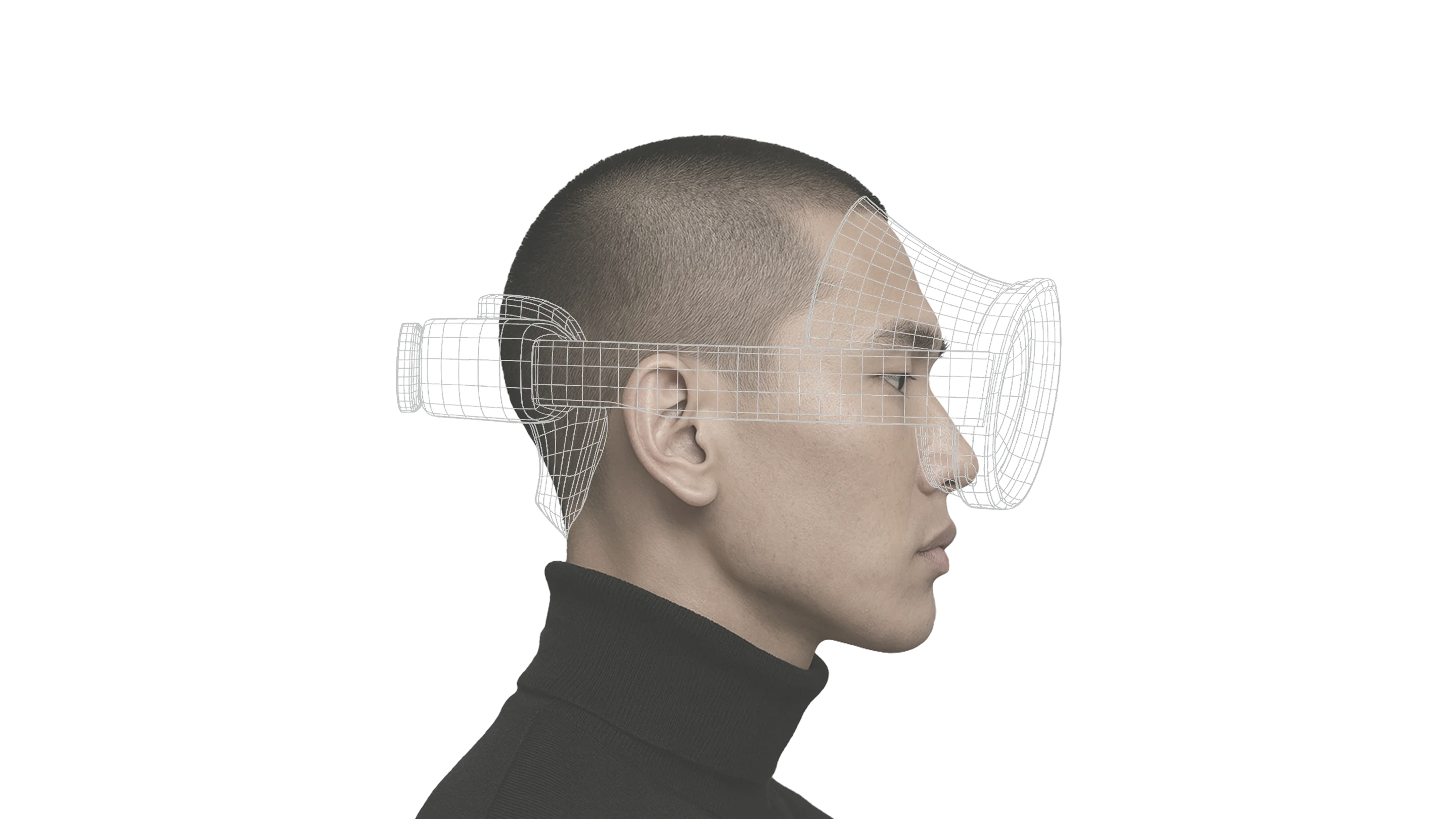 Samsung galaxy XR device transforming back into a mesh structure, showing the product shifting from a physical form to a digital wireframe.