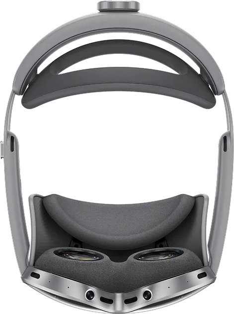 Top view of the Samsung XR headset showing the glasses section facing downward and the head support positioned at the top, with mesh material visible on the eye and rear cushion areas.