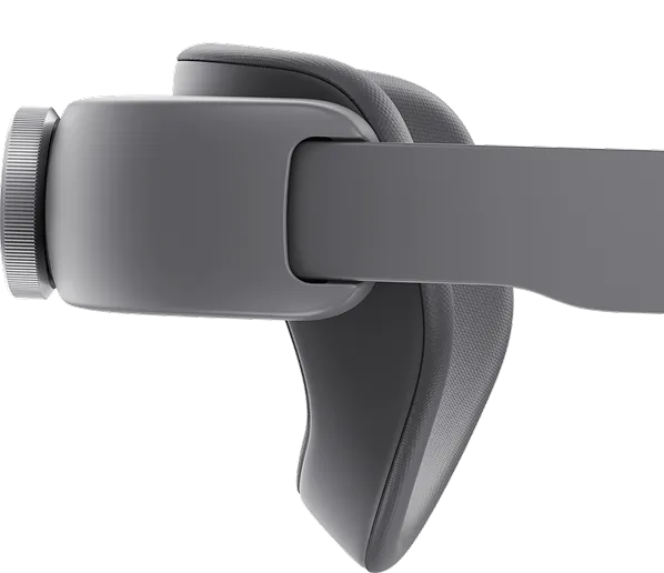 An image showing the rear head support of the Samsung XR headset, illustrating its adjustable mobility to match the user’s head angle.