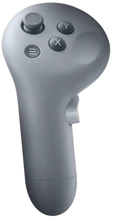 A silver galaxy XR left-hand controller.