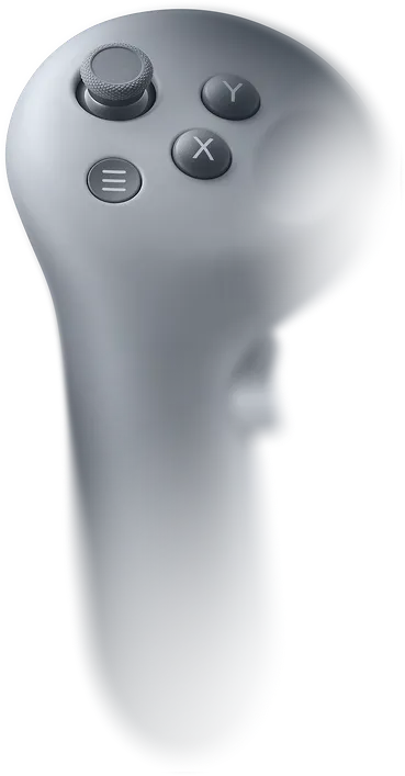 A silver galaxy XR left-hand controller.