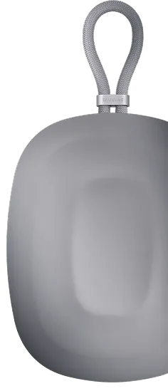 A silver galaxy XR portable case with a ring attached at the top.
