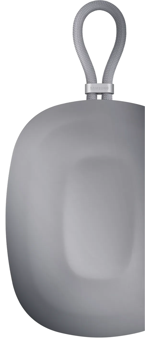 A silver galaxy XR portable case with a ring attached at the top.
