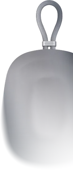 A silver galaxy XR portable case with a ring attached at the top.
