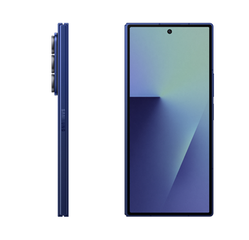 A graphic showing the Galaxy Z Fold 7’s folded side profile as 8.9mm thick, alongside a visual comparison highlighting a 8% larger front and fully unfolded display.