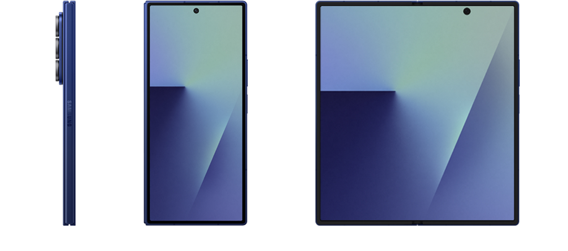 A graphic showing the Galaxy Z Fold 7’s folded side profile as 8.9mm thick, alongside a visual comparison highlighting a 8% larger front and fully unfolded display.