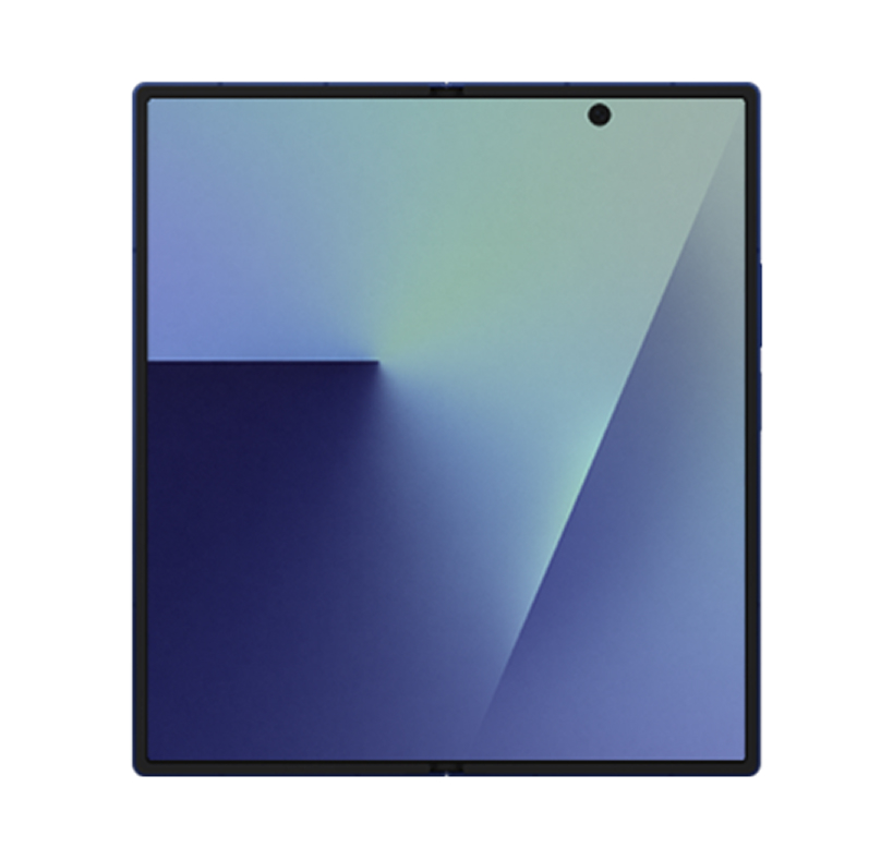 A graphic showing the Galaxy Z Fold 7’s folded side profile as 8.9mm thick, alongside a visual comparison highlighting a 8% larger front and fully unfolded display.