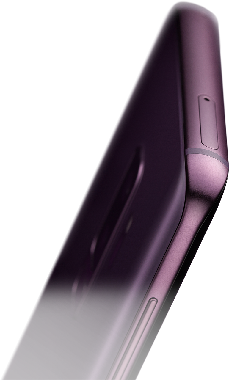 The purple product appears as it rises, with its side facing forward.
