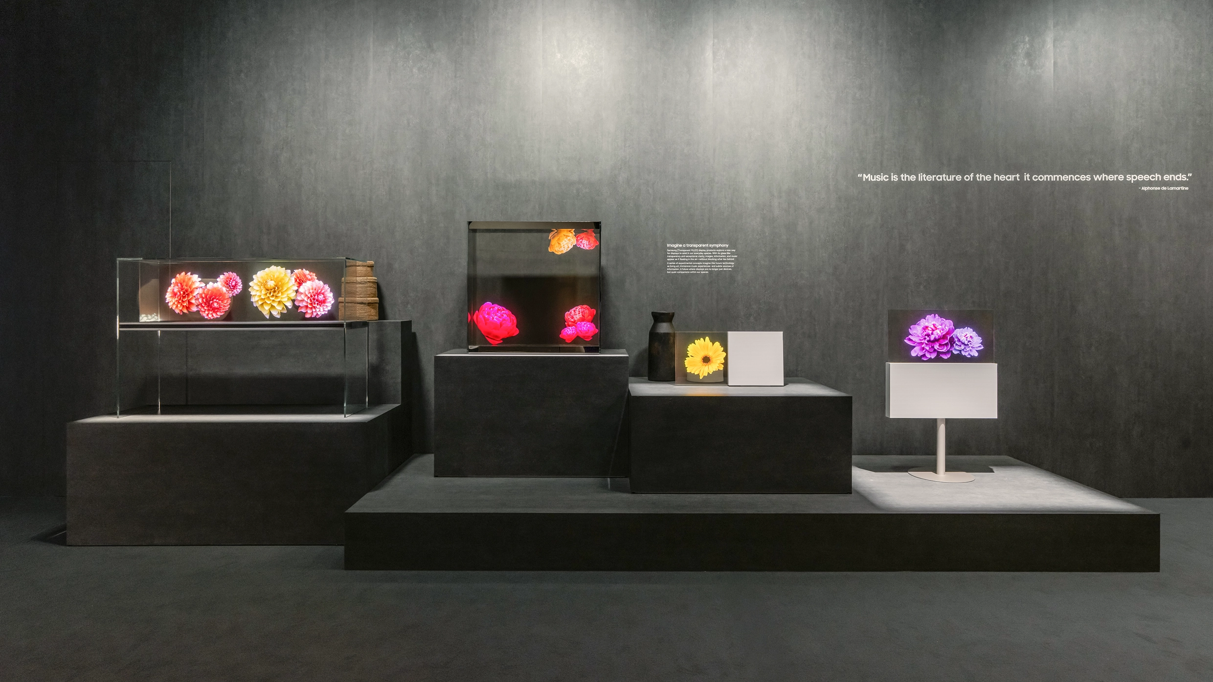 The Language of Sound & Space. Transparent Symphony: Experience of transparent displays integrating art and information into everyday space.