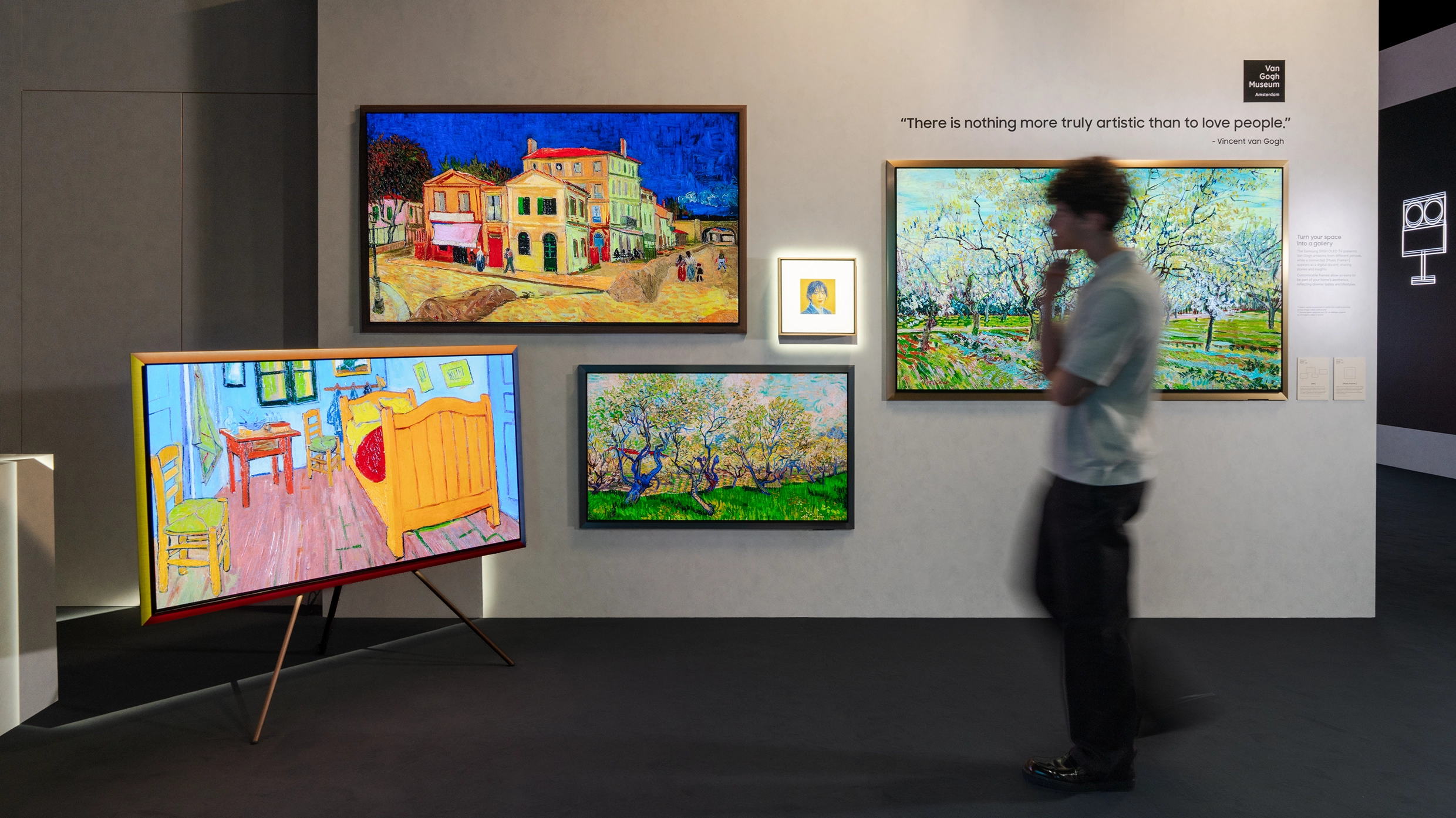 A TV showcasing various artworks blends naturally into the space, reflecting diverse lifestyles.