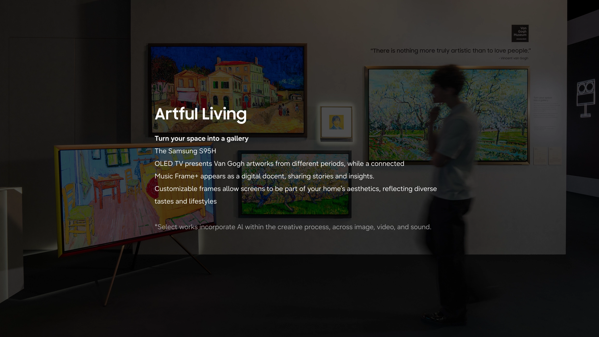 A TV showcasing various artworks blends naturally into the space, reflecting diverse lifestyles.