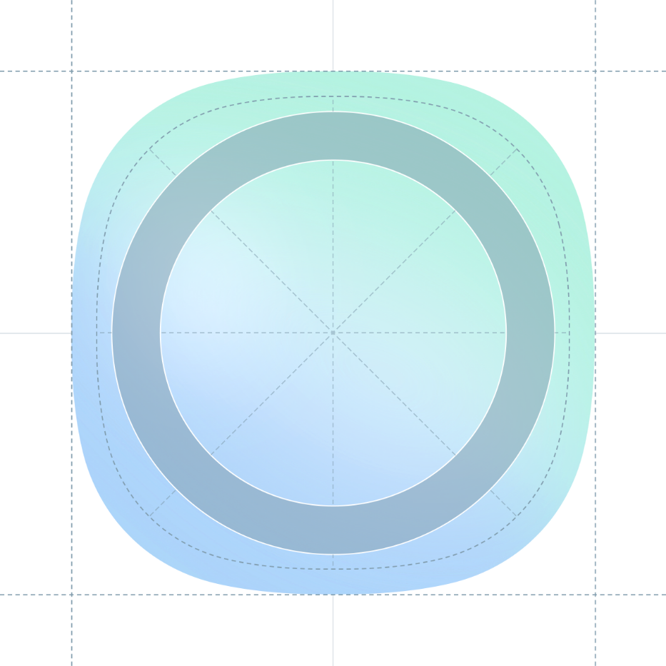 Similar to the main image shown earlier, it features an icon design set against a gradient background blending pale yellow and blue hues. The icon is aligned within a dotted grid. Each corner is rounded with smooth curves, and circular rings are neatly arranged at the center.