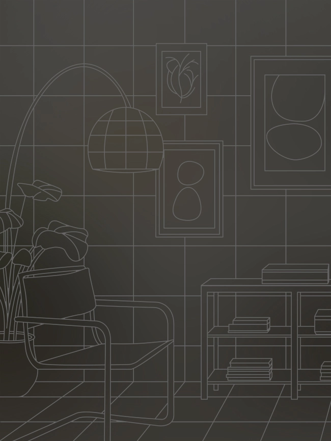 Interior scene visualized through Samsung XR spatial recognition, showing a 3D grid overlay that highlights room depth and geometry.