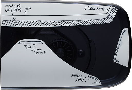 An image shows changes sketches and changes made during the design process of the Stormtrooper POWERbot robot vacuum cleaner.