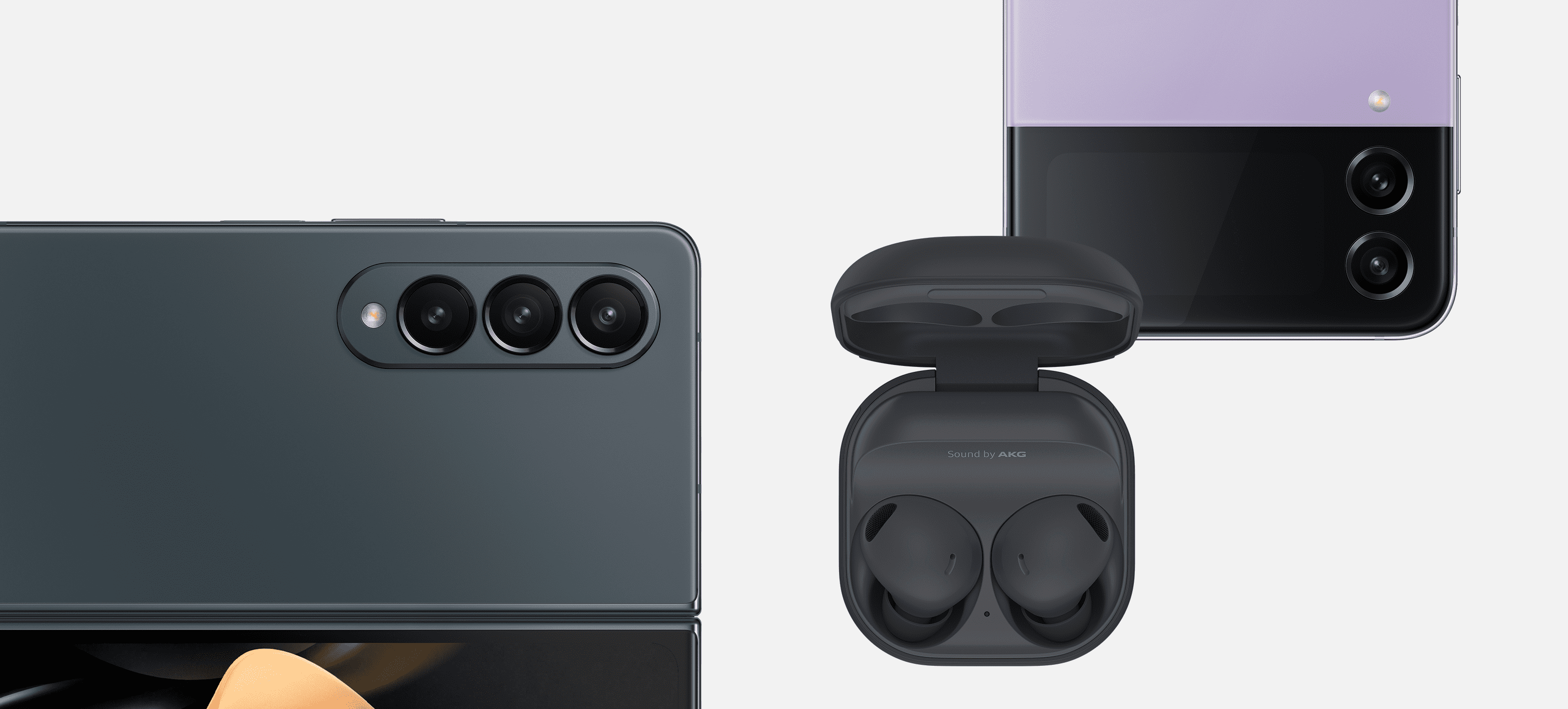 This is the image of Galaxy Z Fold 4, Galaxy Buds 2, Galaxy Z Flip 4 and package.