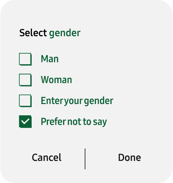 This is the image of a gender checklist with the entry “Prefer not to say”.