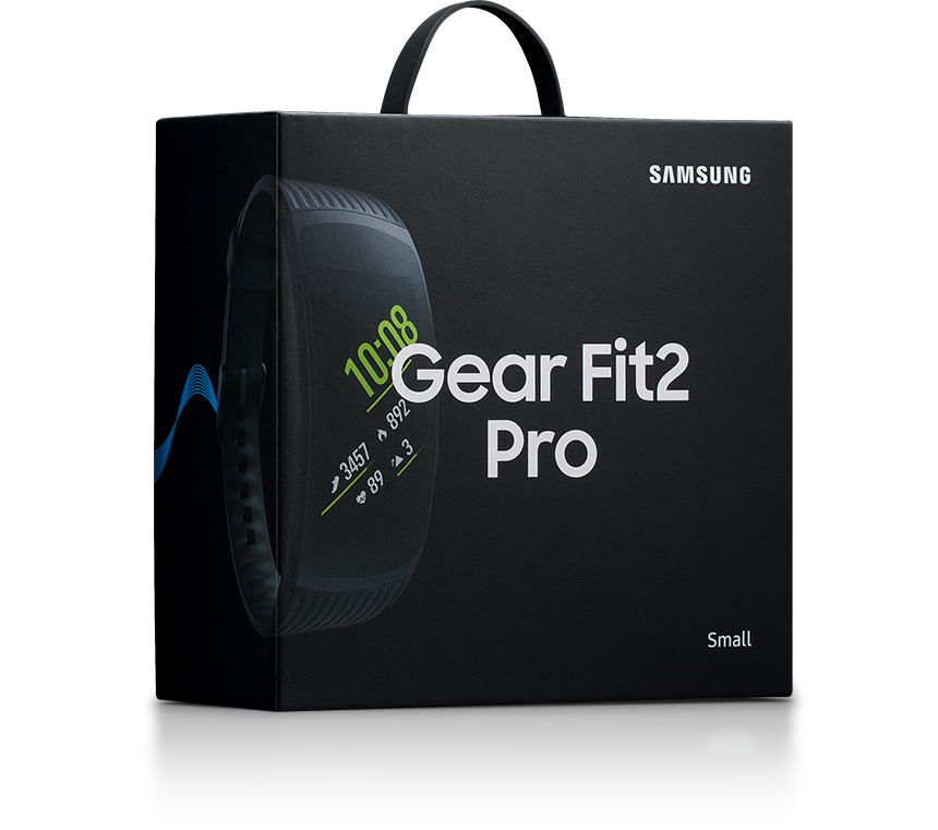 An image shows the look of Samsung Gear Fit 2 Pro package.