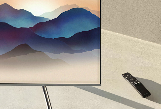 This is an image of Samsung QLED TV and Remote Control.