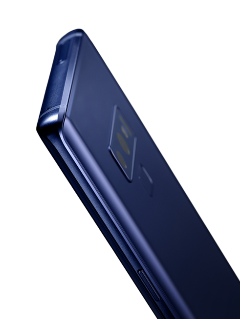 This is an image of a blue Galaxy Note9.
