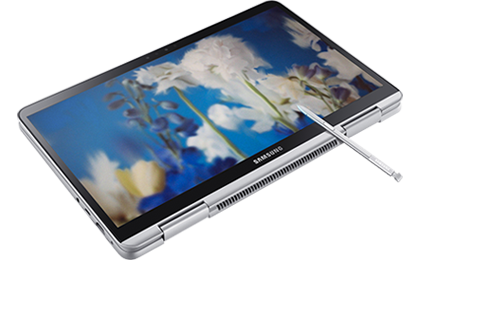 The laptop featuring floral imagery is floating lightly.