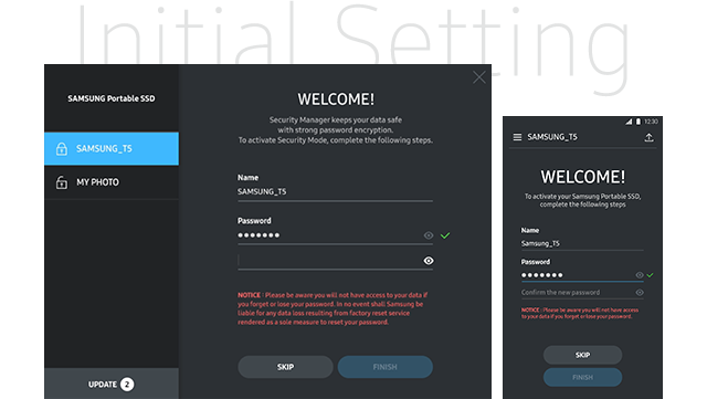 An image shows Samsung T5’s UX design.