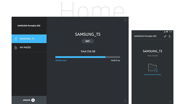 An image shows Samsung T5’s UX design.