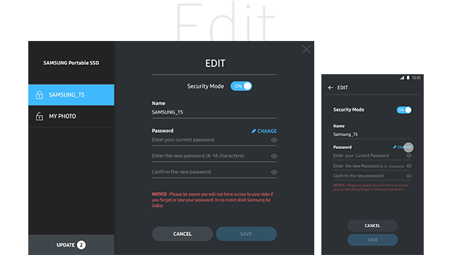 An image shows Samsung T5’s UX design.