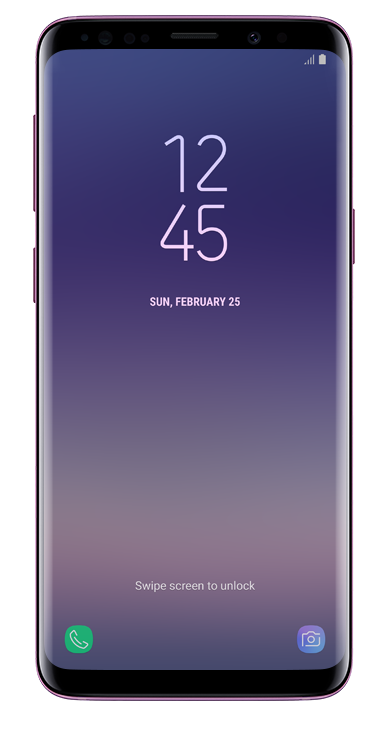 A lock screen image that has been applied with five versions of Adaptive color is on the Galaxy S9’s screen.