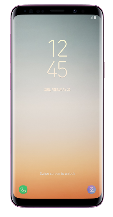 A lock screen image that has been applied with five versions of Adaptive color is on the Galaxy S9’s screen.