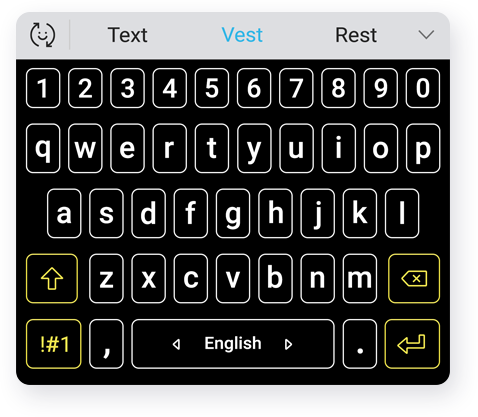 A screen that shows the Samsung Keyboard comes up, and five different versions of the keyboard can be seen by pressing the buttons on the left and right sides of the device.