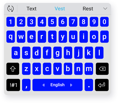 A screen that shows the Samsung Keyboard comes up, and five different versions of the keyboard can be seen by pressing the buttons on the left and right sides of the device.