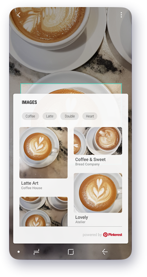 A screen in which the Bixby Vision is used for searching shopping information.