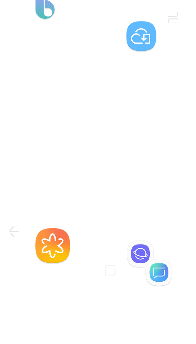The front of the Galaxy S9 is shown, and app icons emerge around it.
