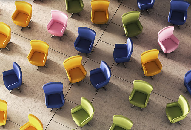 This is a black-and-white image of many chairs.