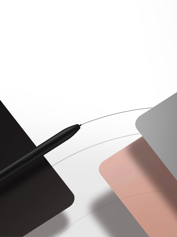 갤럭시 Tab S8 그래파이트, 핑크 골드, 실버, S Pen의 이미지입니다.