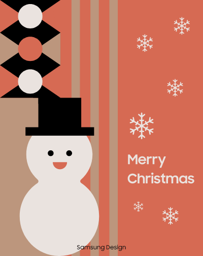 두번째 카드 입니다. 모자를 쓴 눈사람이 메리 크리스마스 하며 인사하는 그림의 카드입니다.