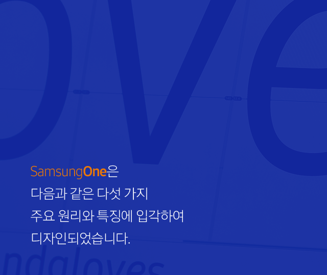 SamsungOne은  다음과 같은 다섯 가지 주요 원리와 특질에 입각하여  디자인되었습니다.